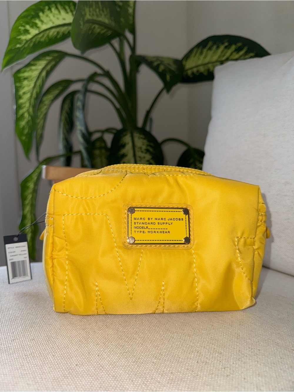 New Marc by Marc Jacobs Canary Yellow Quilted Nylon Cosmetic Makeup Pouch Bag